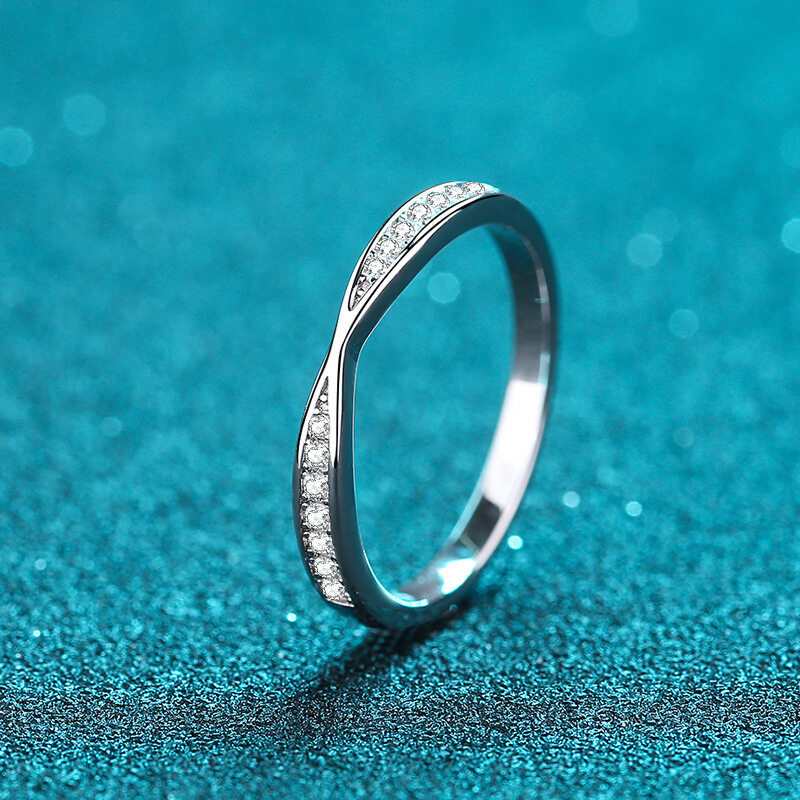 Sterling Silver Moissanite Wedding Ring with Solid Color