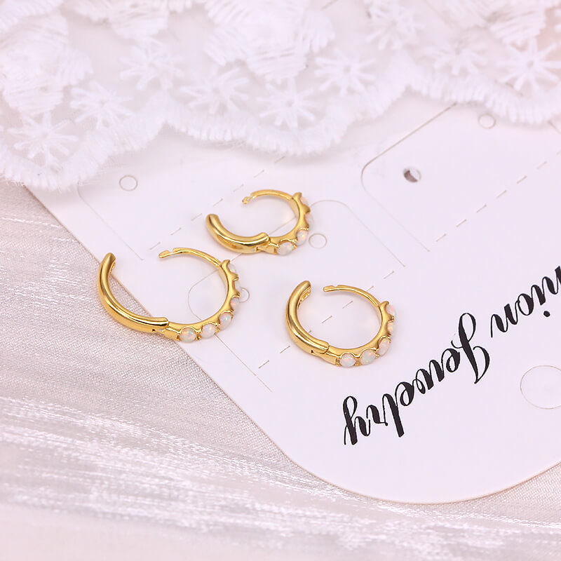 Alternative view of Stylish 925 Sterling Silver Opal Hoop Earrings