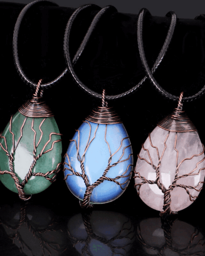 Teardrop Crystal Necklace Tree of Life Wrapped Pendant Wholesale