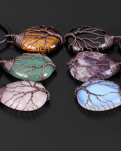 Teardrop Crystal Necklace Tree of Life Wrapped Pendant Wholesale