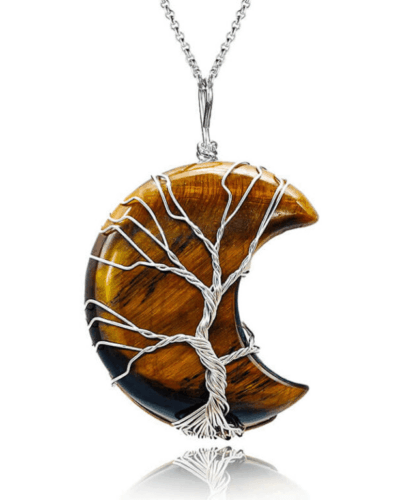 Healing Moon Crystal Necklace Wrapped with Tree of Life Bulk