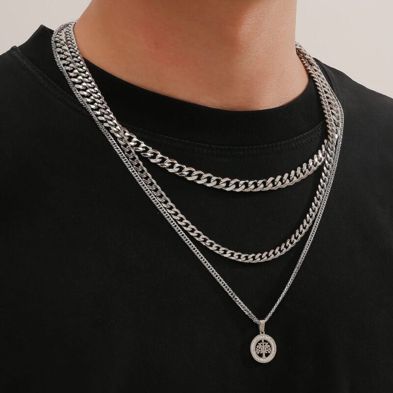 Titanium Three Piece Men Chain Necklace Stainless Steel Wholesale (3)