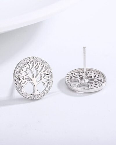 Tree of Life Earrings Sterling Silver S925 white gold
