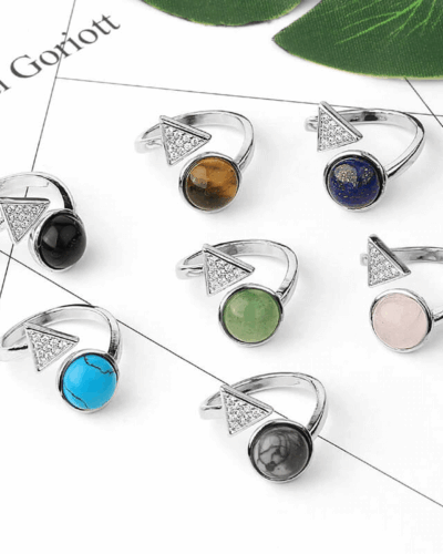 Adjustable Triangle Round Beaded Crystal Ring Unisex Wholesale