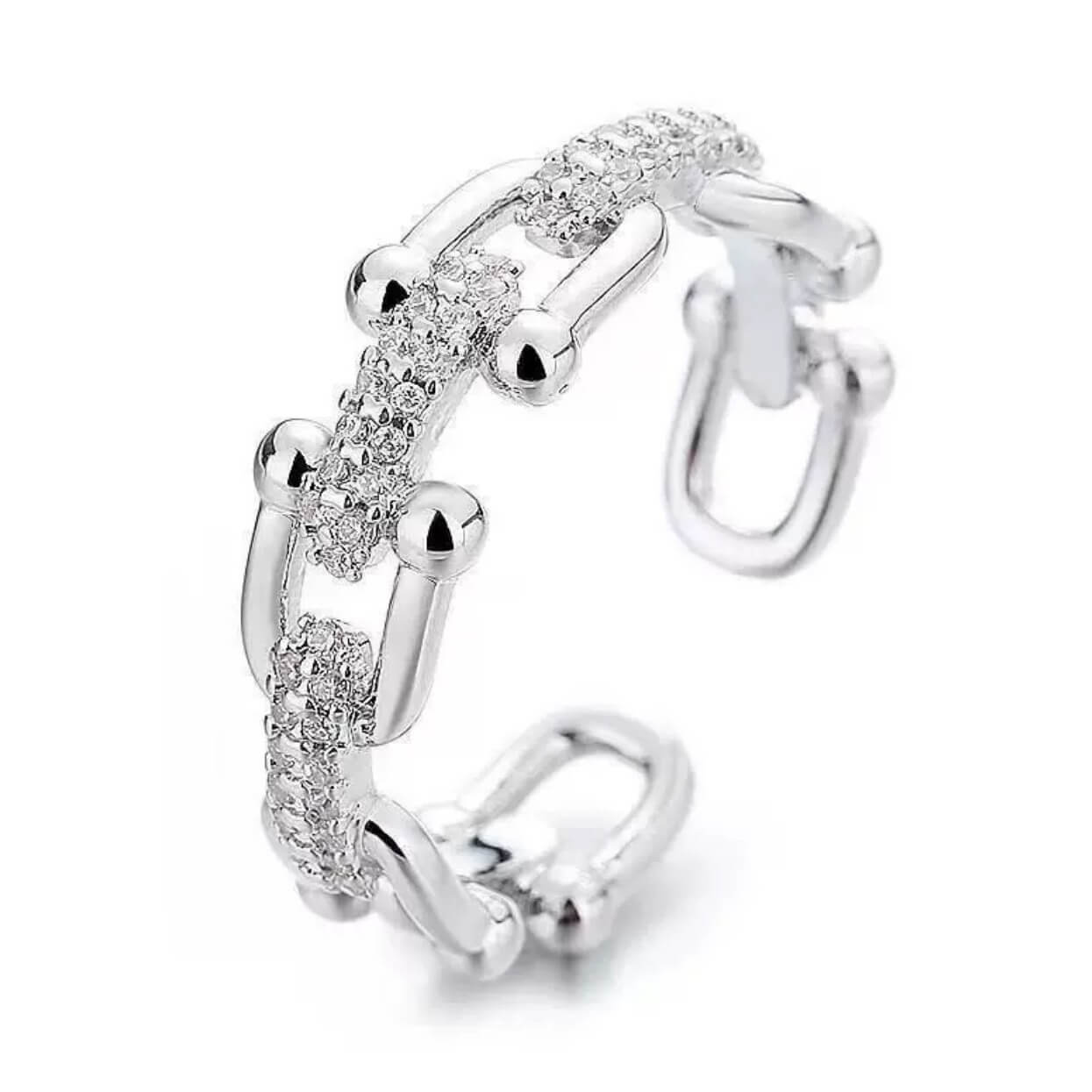 U Shaped Adjustable Sterling Silver Rings with Zircons - 画像5