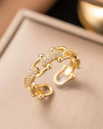 U Shaped Adjustable Sterling Silver Rings with Zircons GOLD