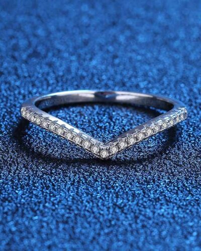 V Shape Moissanite Wedding Rings with 925 Sterling Silver