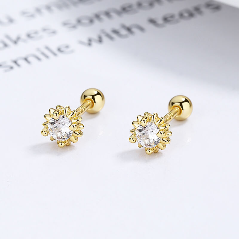 Versatile 925 Sterling Silver Sun Stud Earrings Wholesale gold