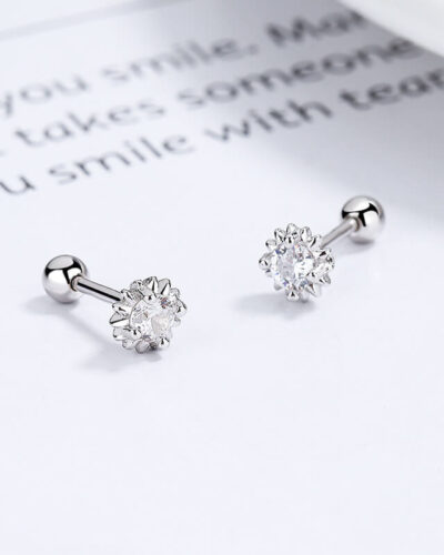 Versatile 925 Sterling Silver Sun Stud Earrings Wholesale silvery STYLE2