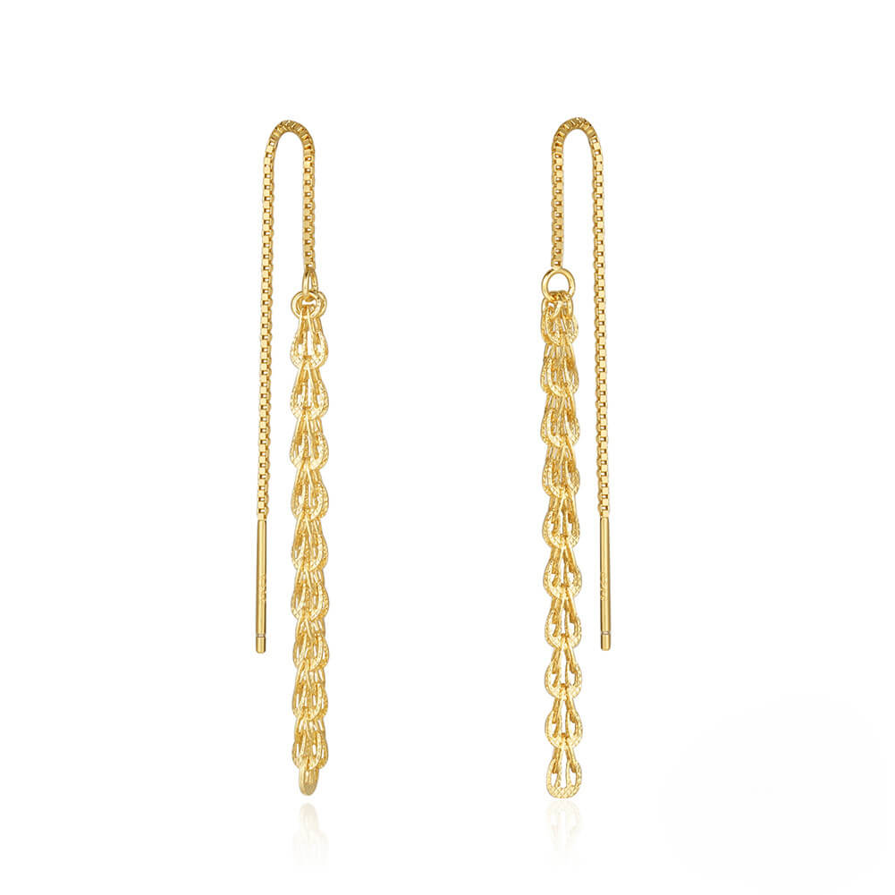 Versatile 925 Sterling Silver Tassel Drop Earrings gold plated