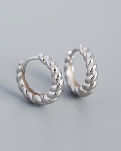Versatile Sterling Silver Twisted Hoop Earrings WHITE GOLD