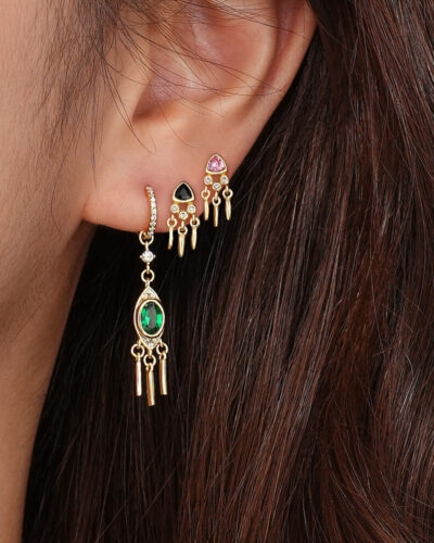 Vintage 925 Sterling Silver Drop Earrings with Green Zirconの別ビュー