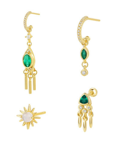 Vintage 925 Sterling Silver Drop Earrings with Green Zircon