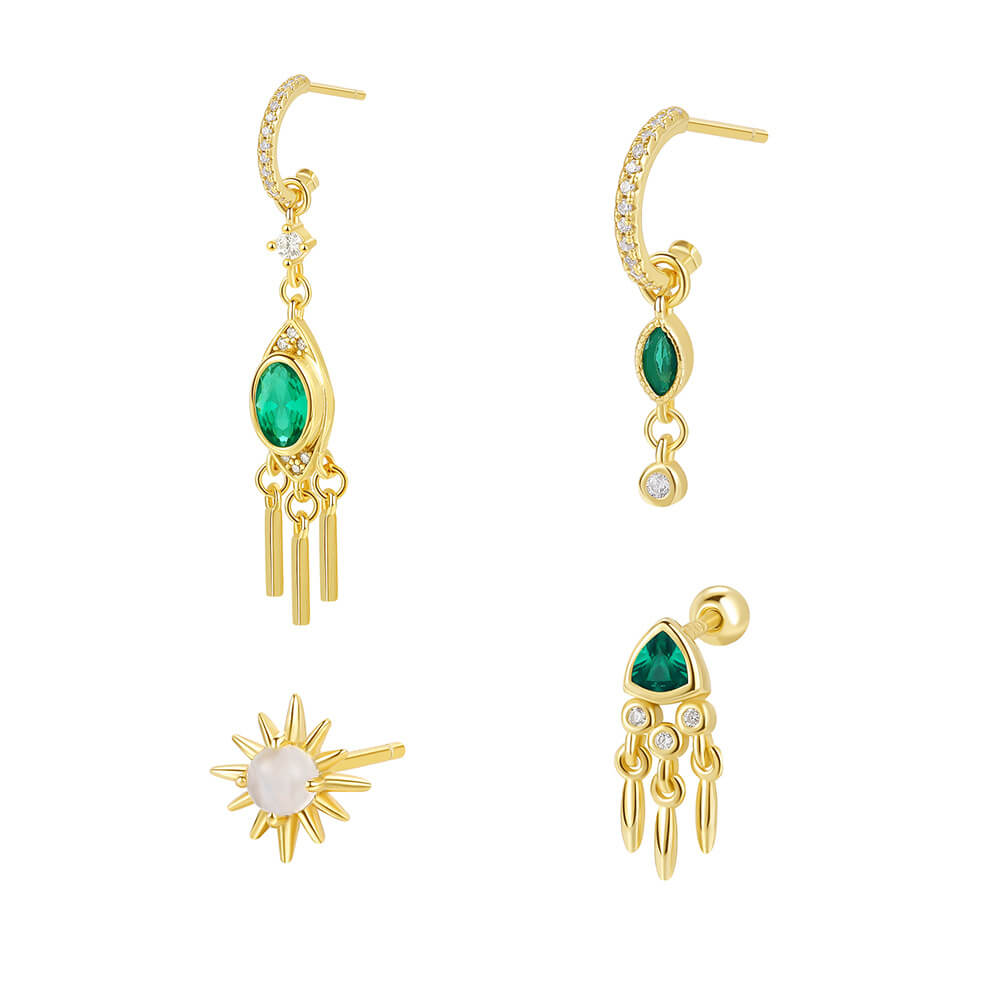 Vintage 925 Sterling Silver Drop Earrings with Green Zircon