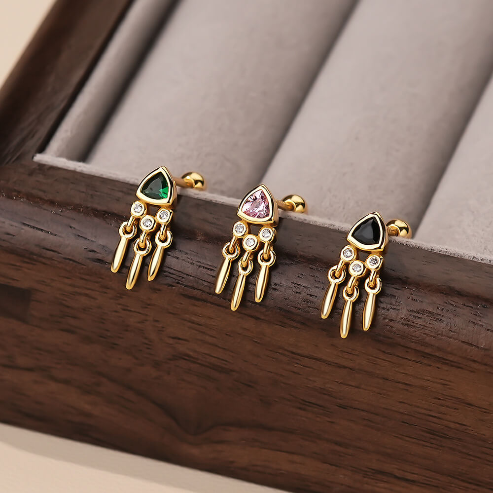 Vintage 925 Sterling Silver Drop Earrings with Green Zircon - Görüntü 8