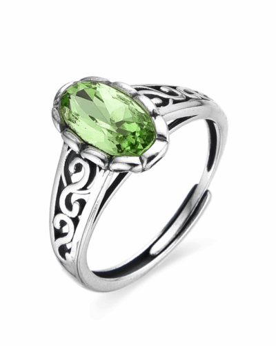 925 Sterling Silver Vintage Green Oval Crystal Ring for Women Wholesale