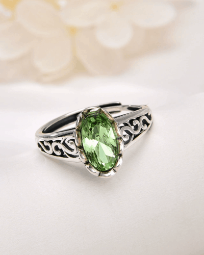 925 Sterling Silver Vintage Green Oval Crystal Ring for Women Wholesale