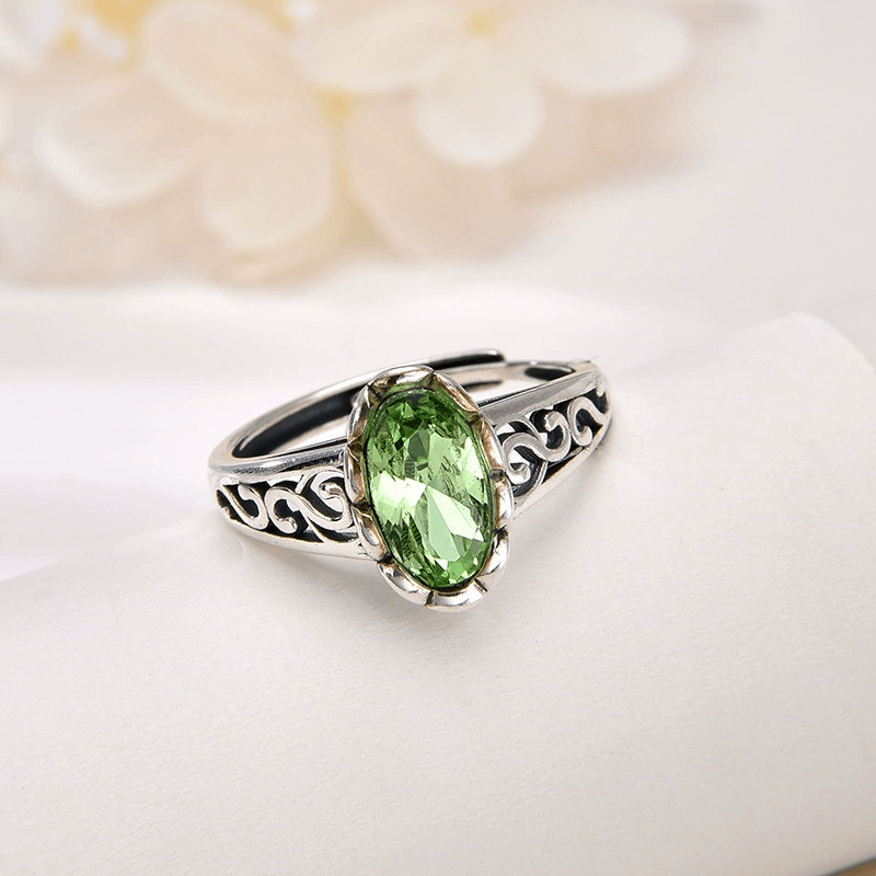925 Sterling Silver Vintage Green Oval Crystal Ring for Women Wholesale