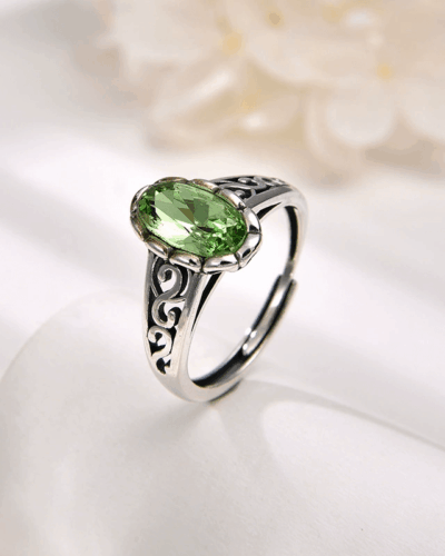 925 Sterling Silver Vintage Green Oval Crystal Ring for Women Wholesale