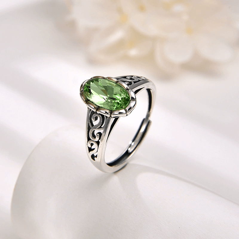 925 Sterling Silver Vintage Green Oval Crystal Ring for Women Wholesale