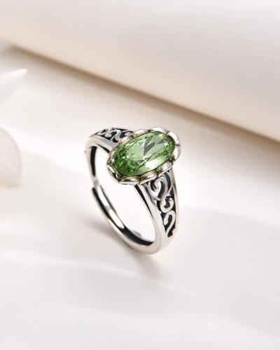 925 Sterling Silver Vintage Green Oval Crystal Ring for Women Wholesale
