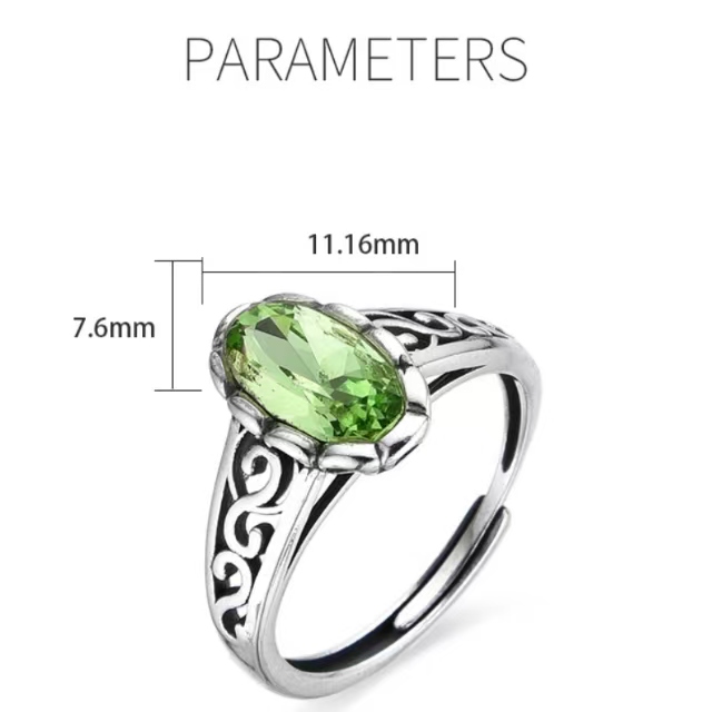 925 Sterling Silver Vintage Green Oval Crystal Ring for Women Wholesale - Imagem 6