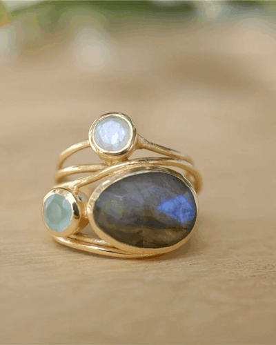 Vintage Multi-layer Labradorite Crystal Ring Natural Crystal Jewelry Bulk