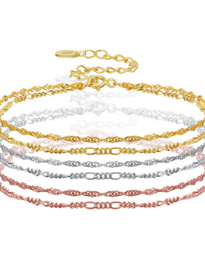 Water Wave Chain Sterling Silver Layered Bracelet SHOW