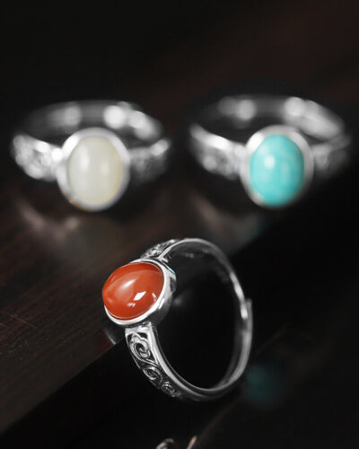 Wave Design Vintage S925 Sterling Silver Ring Red Agate Bulk