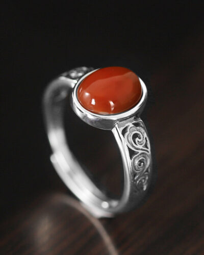 Wave Design Vintage S925 Sterling Silver Ring Red Agate Bulk1
