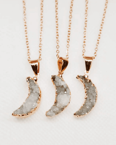 Shiny Gold-Rimmed Crescent Moon Crystal Necklace Wholesale
