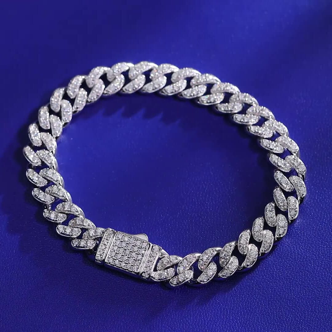 Durable 8mm 925 Sterling Silver Mens Moissanite Bracelet With GRA Certified - Image 4