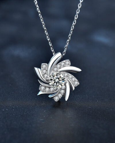Windmill Pendant Moissanite Necklace with 925 Sterling Silver