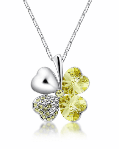 925 Sterling Silver 4 Leaf Clover Crystal Pendant Necklace Gift for Women Bulk