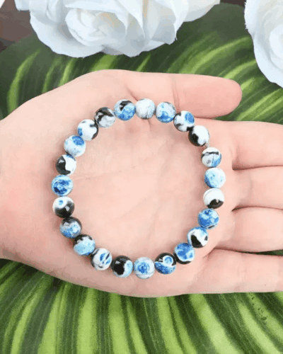 Genuine Blue Agate Stone Bracelet Jewelry Boho Style