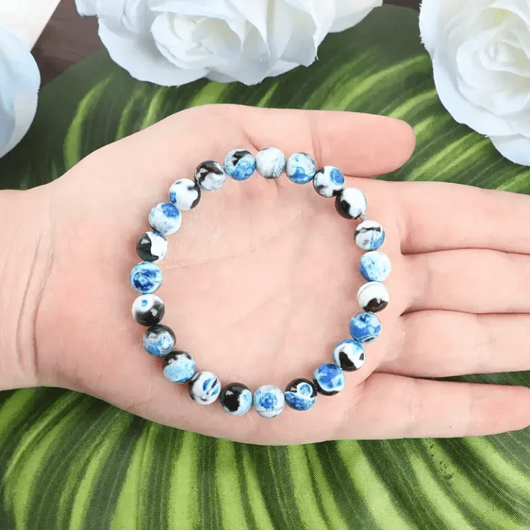 Genuine Blue Agate Stone Bracelet Jewelry Boho Style