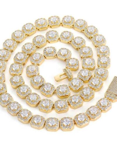 10MM12MM Square Diamond CZ Tennis Necklace Bracelet Hip-hop-gold plated