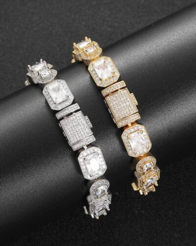 10mm Round and Square Setting Mens Zircon Bracelet