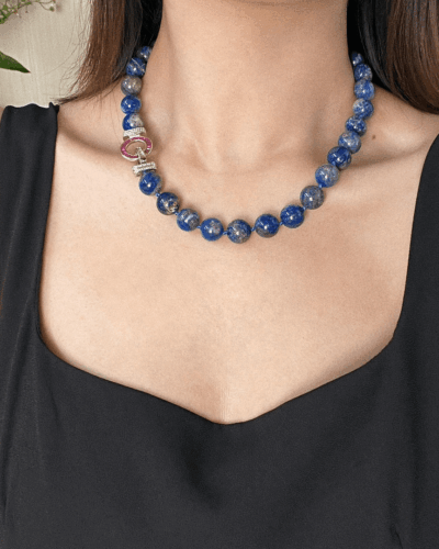 12MM Blue Beaded Lapis Lazuli Necklace
