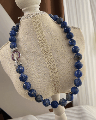 12MM Blue Beaded Lapis Lazuli Necklace