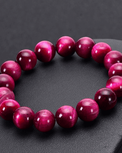 Natural Rose Red Tiger Eye Round Bead Bracelet