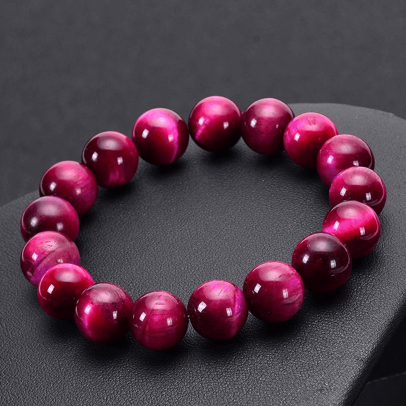 Natural Rose Red Tiger Eye Round Bead Bracelet