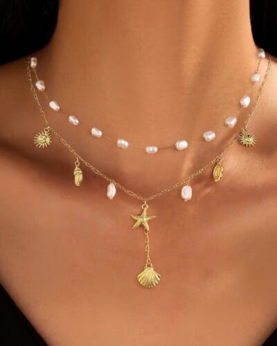 Alternative view of 14K Gold Plated Pearl Shell Charm Necklaces for Women Wholesale