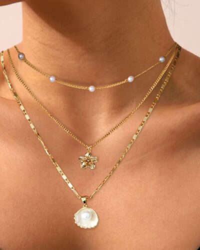 14K Gold Plated Pearl Shell Charm Necklaces for Women Wholesale (5)