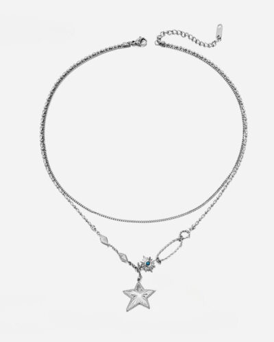 14K Gold Plated Stainless Steel Star Bracelet Layered white gold plated