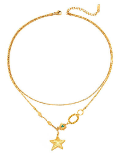 14K Gold Plated Stainless Steel Star Bracelet Layered show