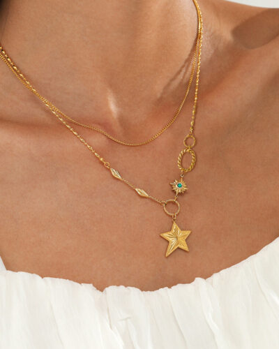 14K Gold Plated Stainless Steel Star Bracelet Layered