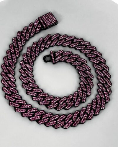 14mm Purple Men Cuban Necklace with Zircon
