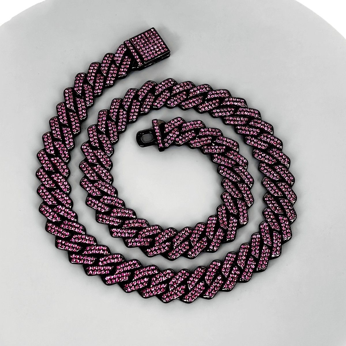 14mm Purple Men Cuban Necklace with Zircon