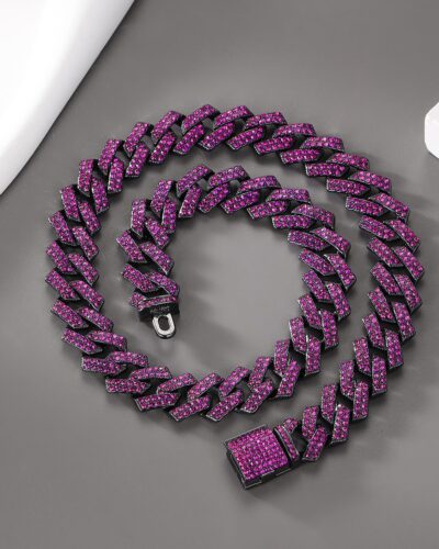 14mm Purple Men Cuban Necklace with Zircon